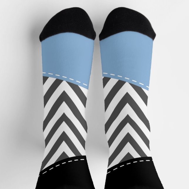 Calcetines Gris Zigzag, Gris Chevron, Zigzag Pattern, Azul (Arriba)