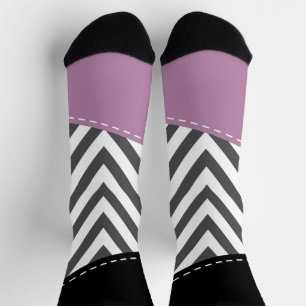 Calcetines Gris Zigzag, Gris Chevron, Zigzag Pattern, Púrpura