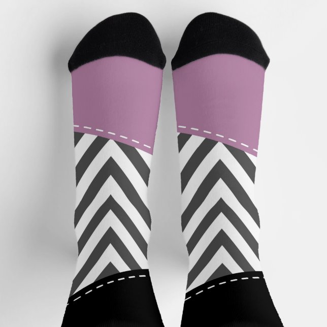 Calcetines Gris Zigzag, Gris Chevron, Zigzag Pattern, Púrpura (Arriba)