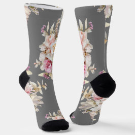 Calcetines Grooms Boda Floral Bouquet Pattern en gris