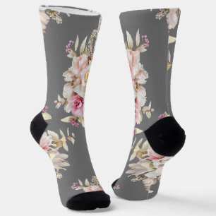 Calcetines Grooms Boda Floral Bouquet Pattern en gris