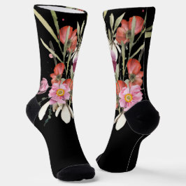 Calcetines Grooms Boda rosa Floral Bouquet en negro