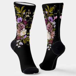 Calcetines grooms Purple Floral Bouquet en negro