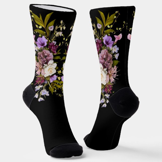 Calcetines grooms Purple Floral Bouquet en negro (Angular)