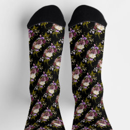 Calcetines Grooms Purple Floral Bouquet en negro