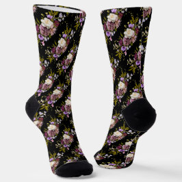 Calcetines Grooms Purple Floral Bouquet en negro