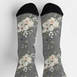 Calcetines Grooms White Boda Floral Bouquet en gris