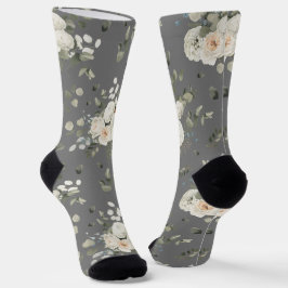 Calcetines Grooms White Boda Floral Bouquet en gris