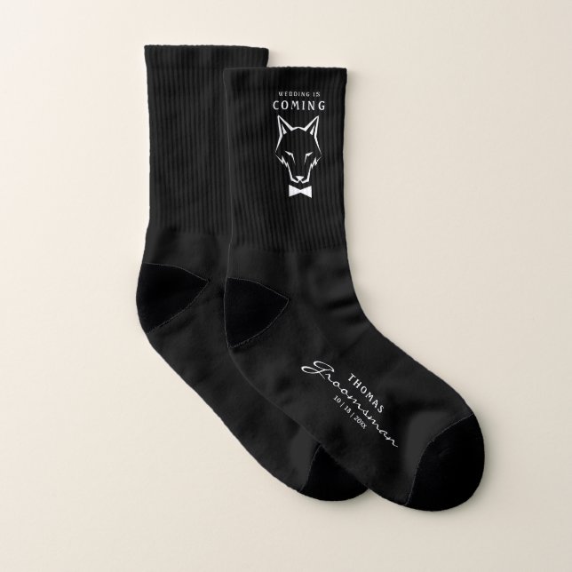 Calcetines Groomsman Best Man Groom Wolf Black Ring Bearer (Par)