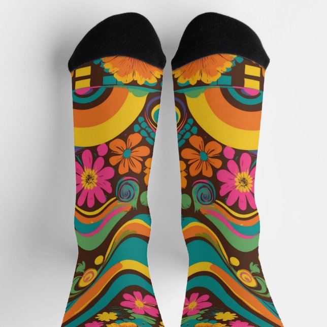 Calcetines Groovy 70s Vibes Retro Pattern (Arriba)