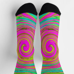 Calcetines Groovy Abstract Remolino Rosa y Turquesa