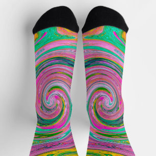 Calcetines Groovy Abstracto Retro Remolino Rosa y Verde Menta