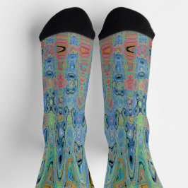 Calcetines Groovy azul acuarela Abstract Olas atómicas retro