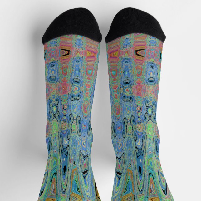 Calcetines Groovy azul acuarela Abstract Olas atómicas retro (Arriba)