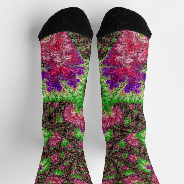 Calcetines Groovy Boho Hippie Funky Espiral arte fractal (Arriba)