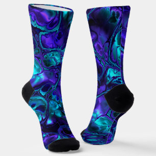 Calcetines Groovy Boho Vibrant Blue Monocrome Marble fractal