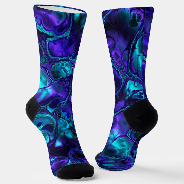 Calcetines Groovy Boho Vibrant Blue Monocrome Marble fractal (Angular)