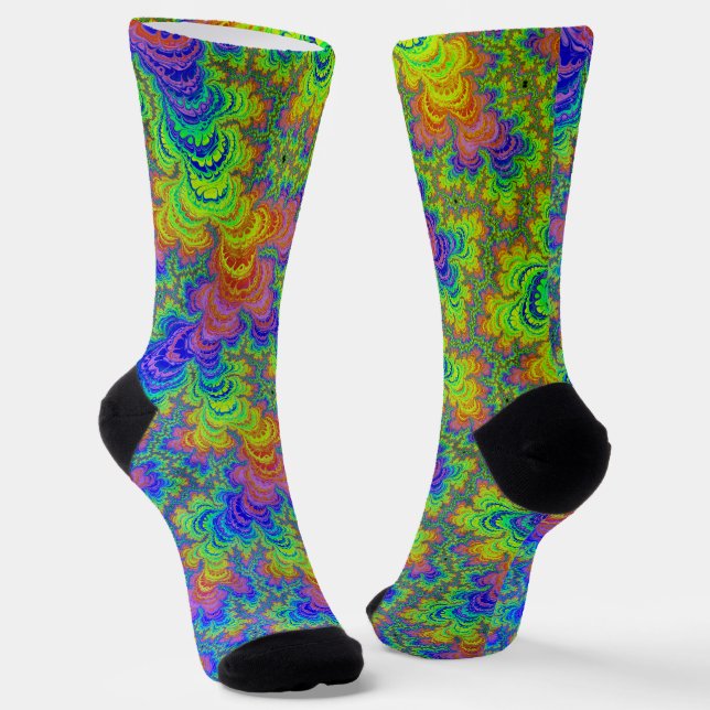 Calcetines Groovy Colorido Boho Hippie Trippy Arcoíris Fracta (Angular)