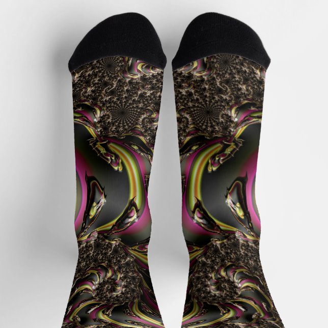 Calcetines Groovy colorido Trippy Funky Espirando arte fracta (Arriba)