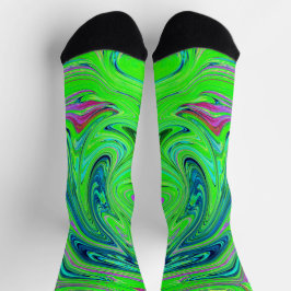 Calcetines Groovy Lime verde y azul Resumen de arte retro