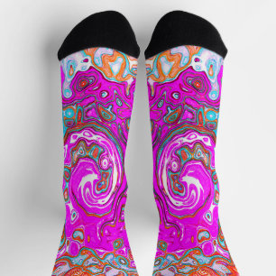 Calcetines Groovy púrpura y Naranja Resumen Swirl retro