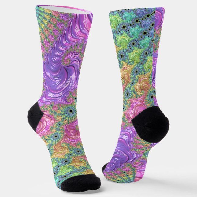 Calcetines Groovy Trippy Boho Jewel Tone Rainbow Fractal (Angular)