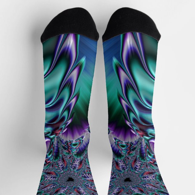 Calcetines Groovy Trippy Funky Psicodélico Arte Fractal (Arriba)
