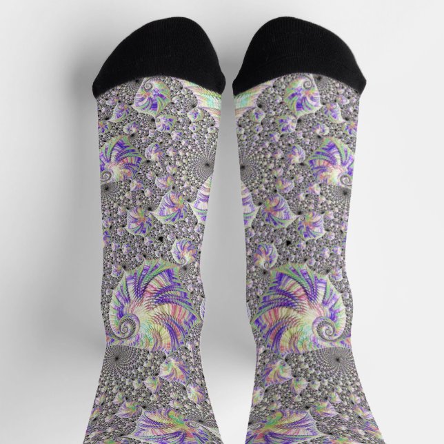 Calcetines Groovy Trippy Funky Psicodélico Arte Fractal (Arriba)