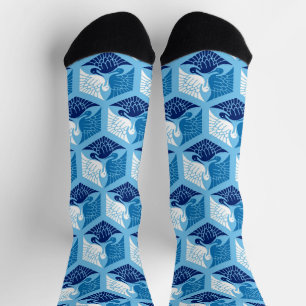 Calcetines Grullas japonesas, marina, blanco y azul claro