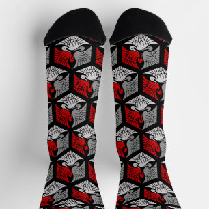 Calcetines Grullas japonesas, rojas, grises, grises y negros