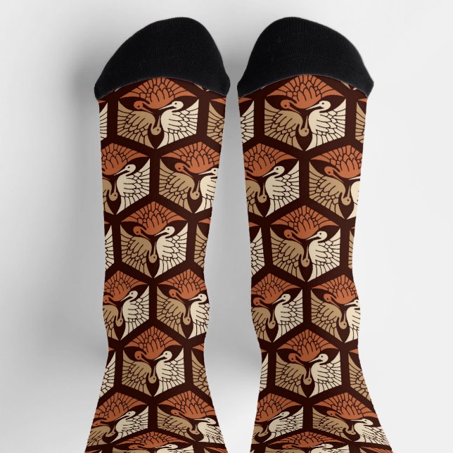 Calcetines Grullas japonesas, Tan, Rust y Chocolate Brown (Arriba)