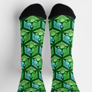 Calcetines Grullas Japonesas, Verde Jade y Azul Claro