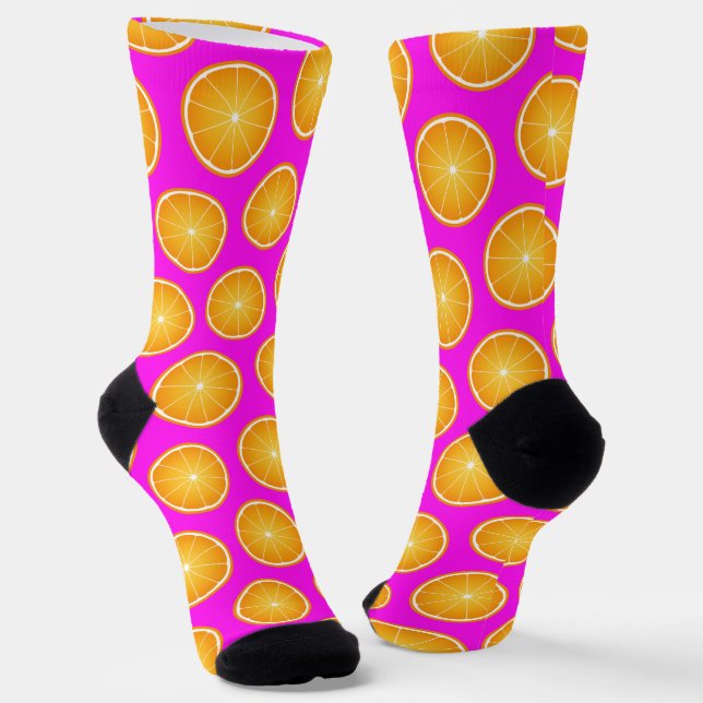 Calcetines Guay Juicy Naranja trozo de fruta patrón neón rosa (Angular)