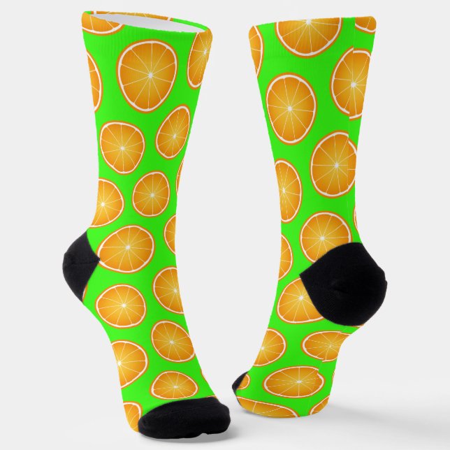 Calcetines Guay Juicy Naranja trozo de fruta patrón neón verd (Angular)