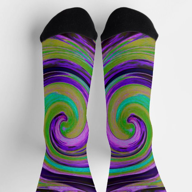 Calcetines Guay Retro Purple and Chartreuse Liquid Art Swirl (Arriba)