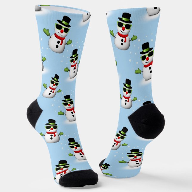 Calcetines Guay Snowman Navidades Patrón azul invernal (Angular)