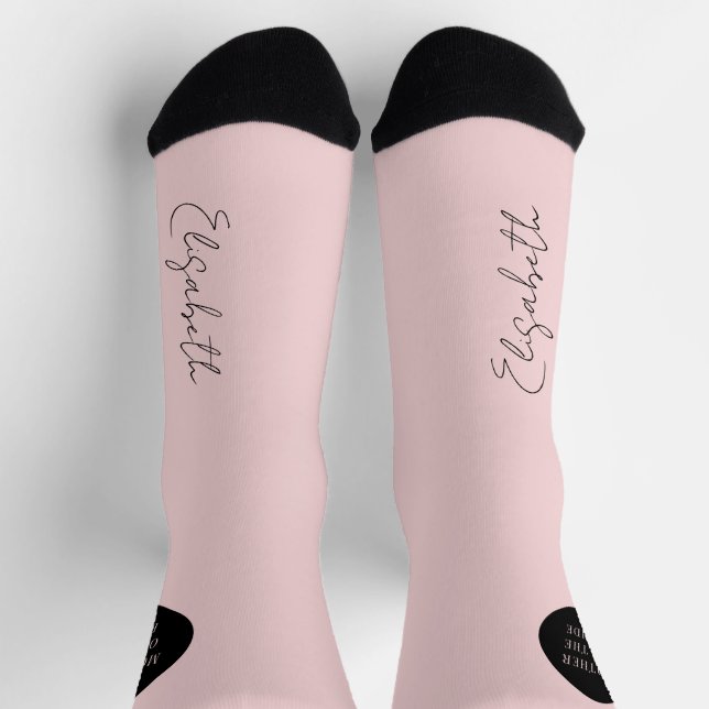 Calcetines Guión de nombre boda negro rosa personalizado (Arriba)
