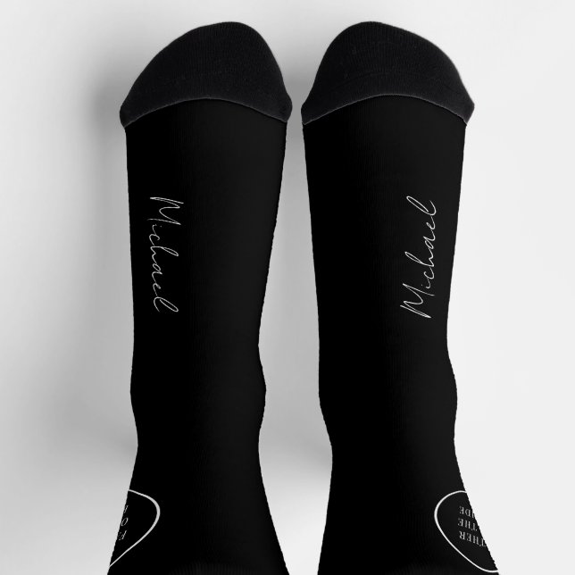 Calcetines Guión de nombre favor de boda negro personalizado (Arriba)