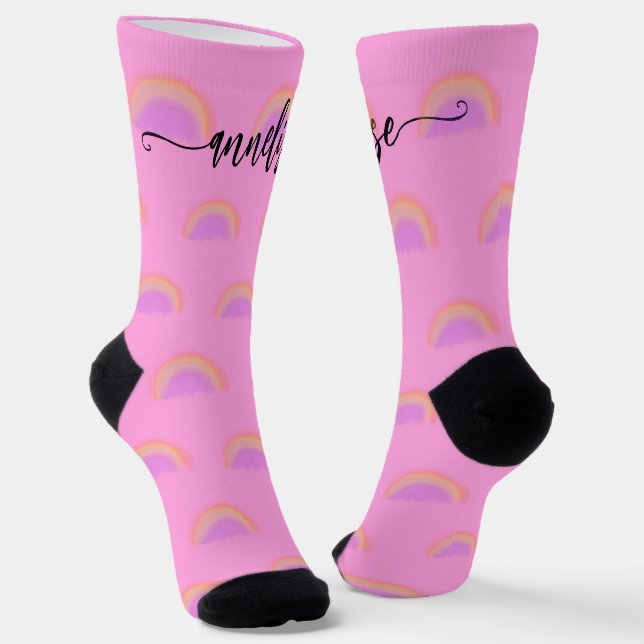 Calcetines Guión de nombre moderno con arco iris rosa persona (Angular)
