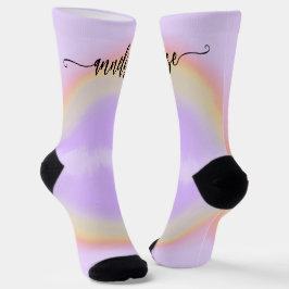 Calcetines Guión de nombre moderno con arcoiris pastel person