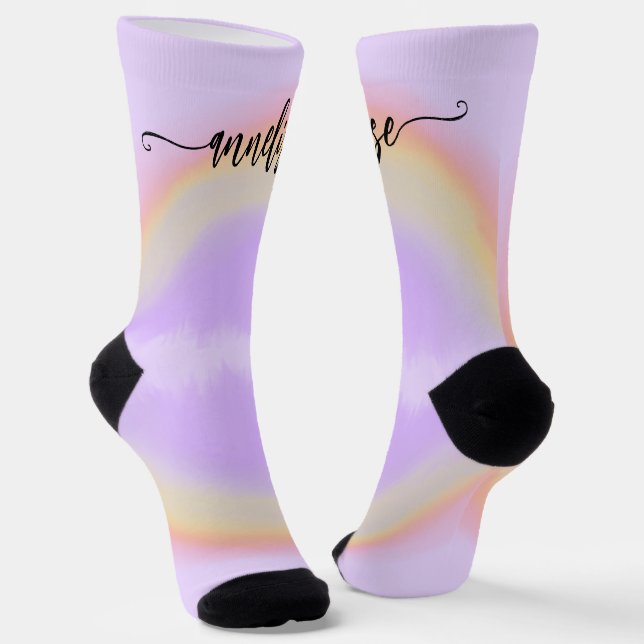 Calcetines Guión de nombre moderno con arcoiris pastel person (Angular)