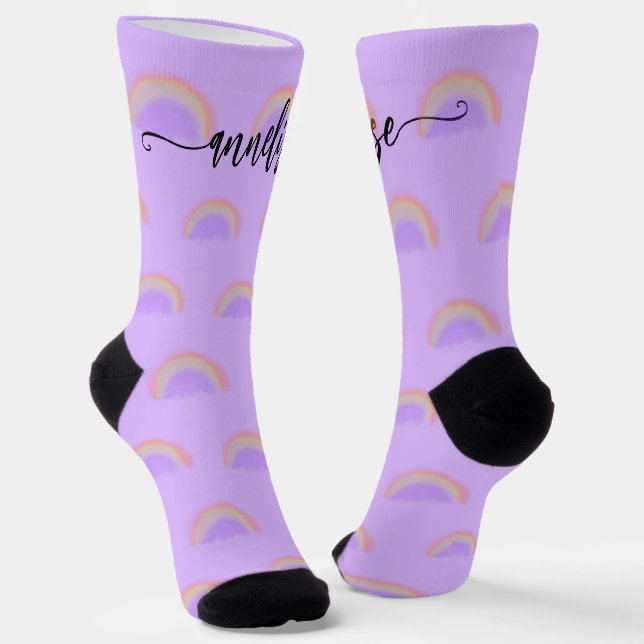 Calcetines Guión de nombre moderno con arcoiris pastel person (Angular)