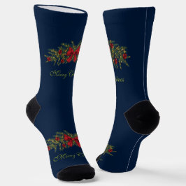 Calcetines Guirnalda de Navidad con un lazo rojo y adornos