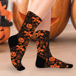Calcetines Halloween Calabaza Cara Jack O Lantern Negro