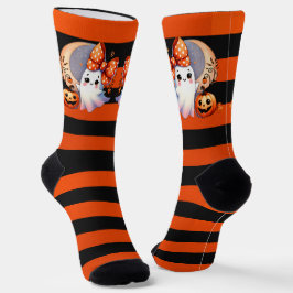 Calcetines Halloween con Naranja fantasma y franja negra