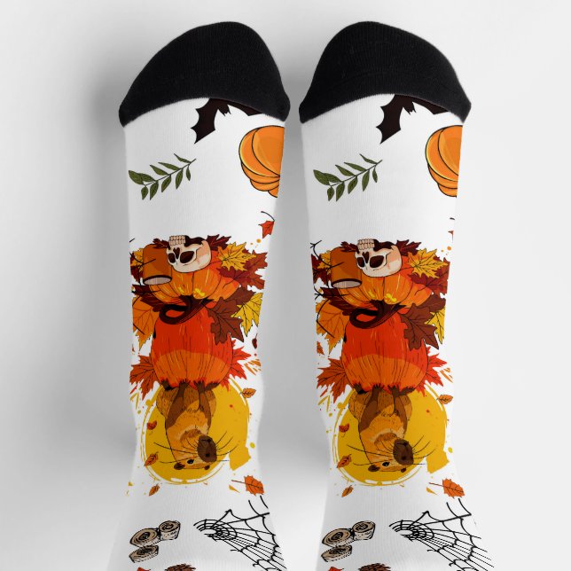 Calcetines Halloween de Capybara. Calabaza de Brujas. (Arriba)