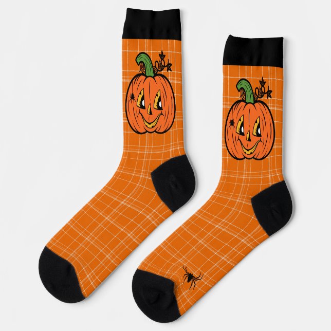 Calcetines Halloween Jack O Lantern Naranja Pumpkin Spider (Izquierda)