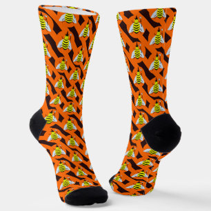 Calcetines Halloween Magic Bee Witch Naranja y Black Stripes