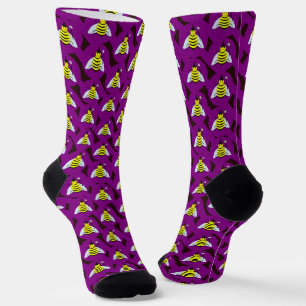 Calcetines Halloween Magic Bee Wizard Purple and Black Stripe
