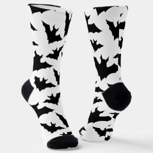Calcetines Halloween murciélagos negros blanco fresco patrón